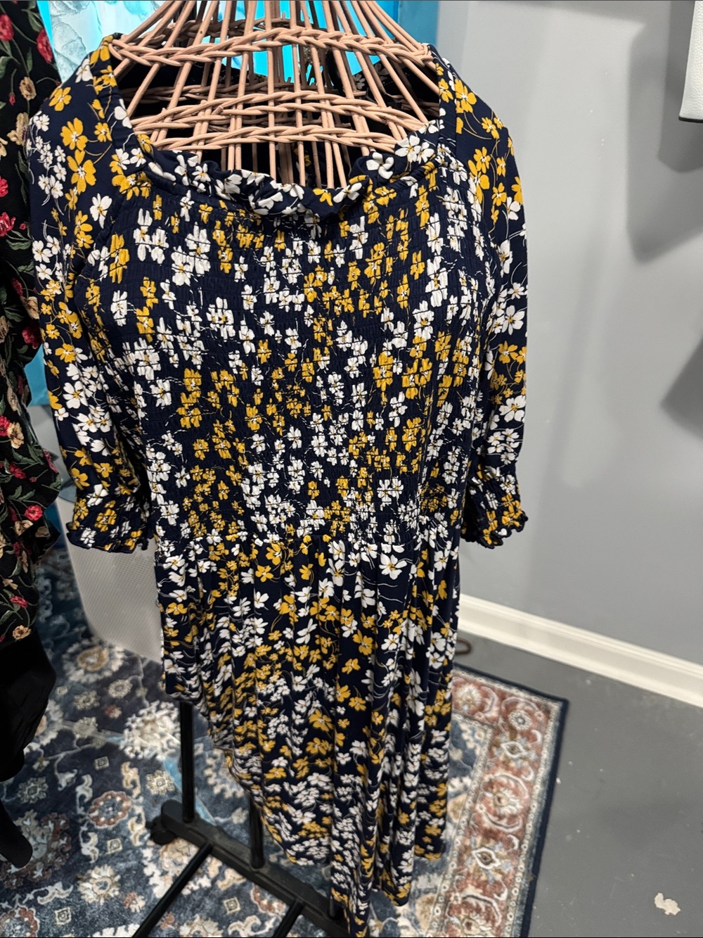 Draper James Navy Dress with Yellow & White Floral Print